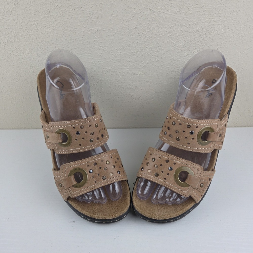 Clarks Bendables Lexi Laurel Strap Tan Leather Slip On Sandal Womens Size 9 M - Picture 3 of 12